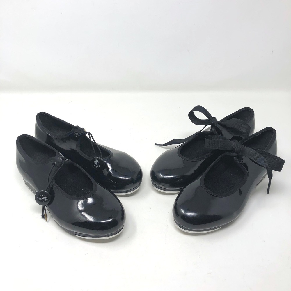 Dance Now Bloch Tap Shoes Girls 13 Kids Black Patent Mary Jane Ribbon 2 Pair